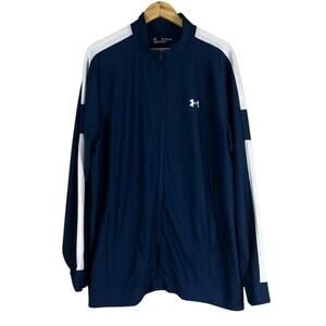 Under Armour Track Jacket Mens XXL Navy White Full Zip Athletic Fitted Blokecore